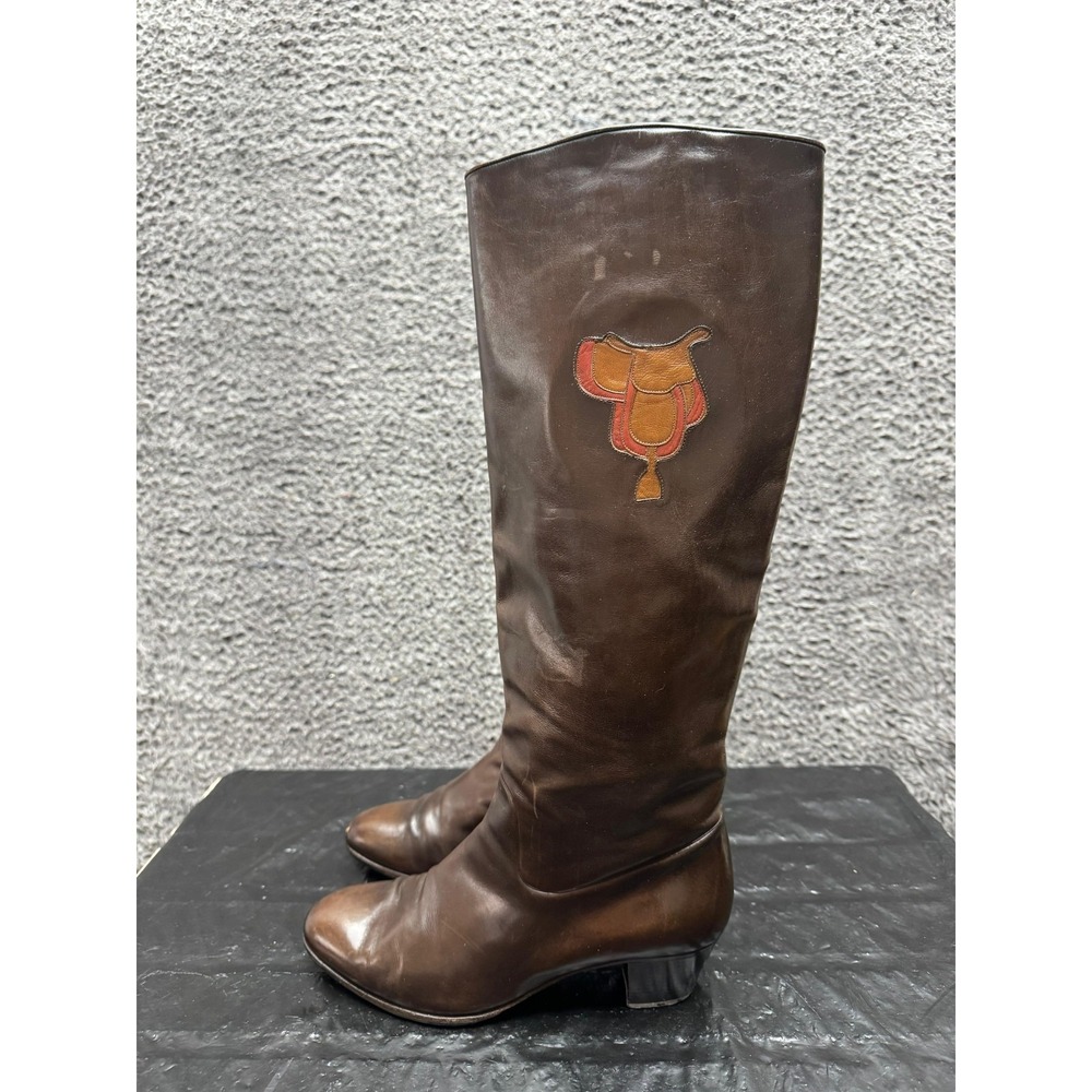 Vintage 80's Gucci Leather Equestrian Knee-High Riding Boots Brown Women 39.5 EU - Picture 5 of 11